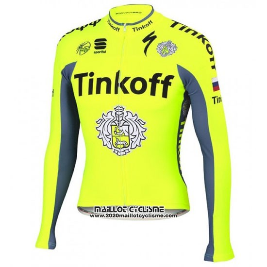 2016 Maillot Ciclismo Tinkoff Vert et Gris Manches Longues et Cuissard